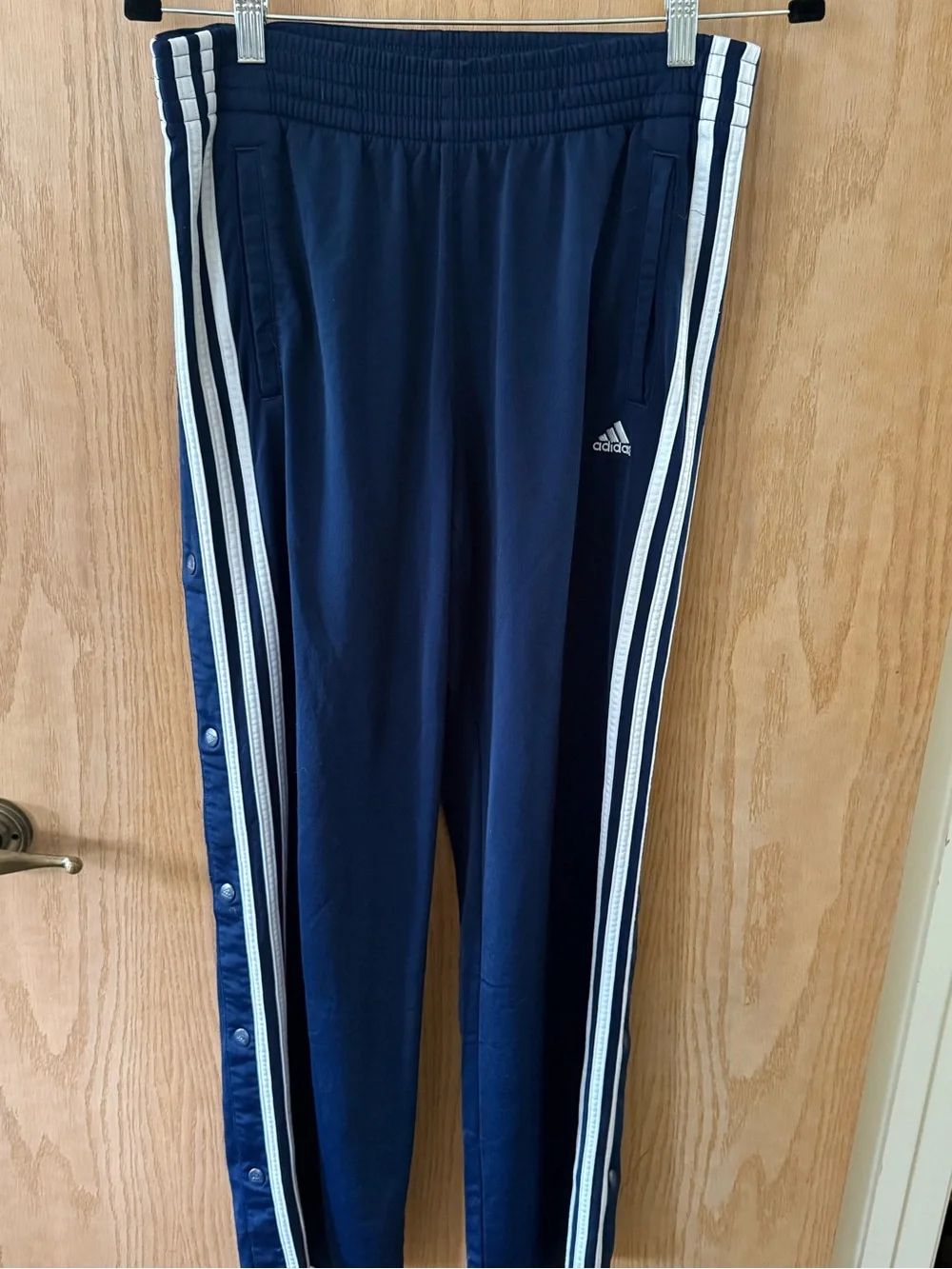 Adidas Navy Blue Track Pants with White Side Stripes Vintage Y2k